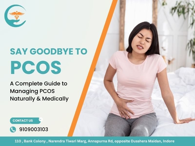 Woman experiencing abdominal pain, promoting PCOD Treatment in Indore with Dr. Krati Mehta Chandak.
